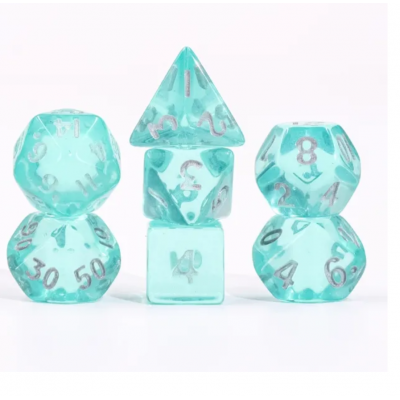 Mini Dice - D10 unité  - Translucide - Sarcelle - Argenté -  HD