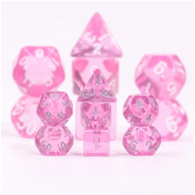 Mini Dice - Set 7 dés - Translucide - Rose - Argenté -  HD