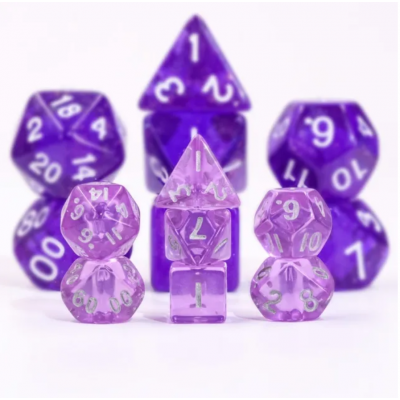 Mini Dice - D10 unité  - Translucide - Pourpre - Argenté -  HD