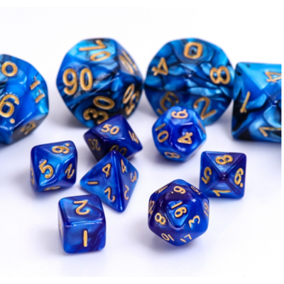 Mini Dice - D6 - Pearl - Bleu - Doré - HD