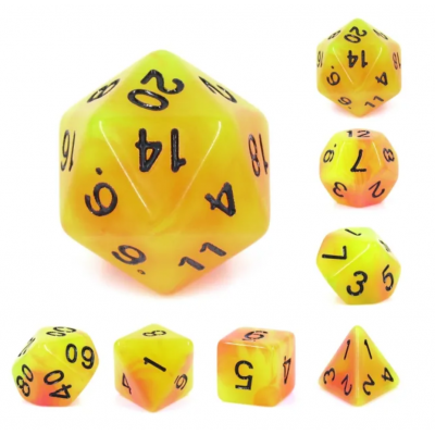 Fluorescent - Set de 7 dés - Jaune - Orange - Noir - HD