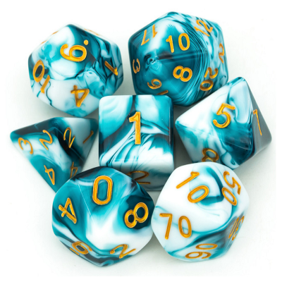 Dés Duetto - Set 7 dés - Bleu - Blanc  - Doré - Udixi