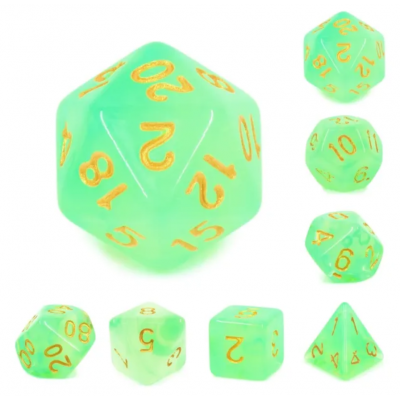 Dés Milky - D20 - Vert - Doré - HD