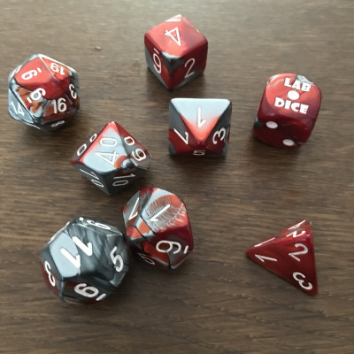 Chessex - Lab Dice 8  - Gemini -  Rouge - Acier - Blanc - CHX 30066