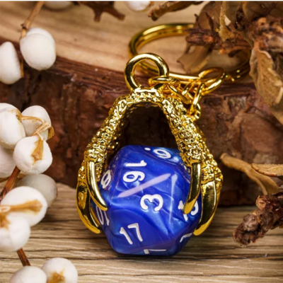 Porte clef dragon avec D20 Bleu