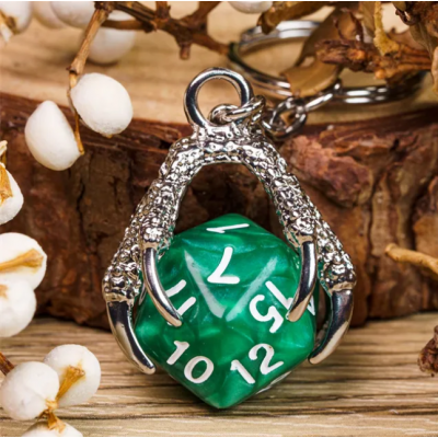 Porte clef dragon avec D20 Vert