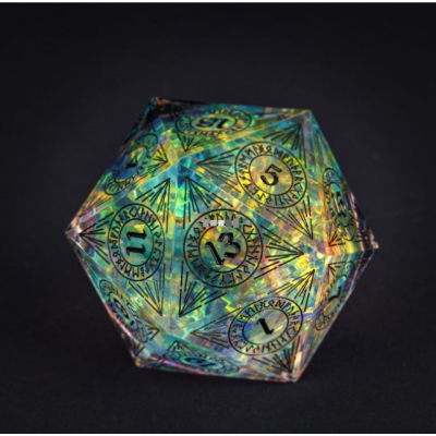D20 géant 33mm -  Arêtes pointues - Translucide - Noir - Udixi
