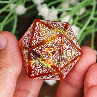 D20 géant 33mm -  Arêtes pointues - Orange - Udixi