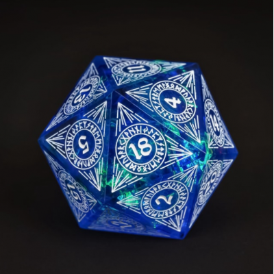 D20 géant 33mm -  Arêtes pointues - Bleu  - Udixi