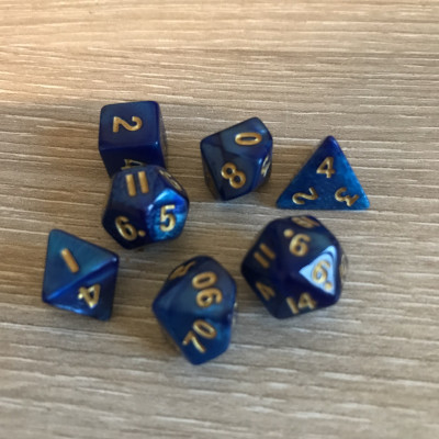 Mini Dice - Set 7 dés -  Bleu - Doré - MG Dice