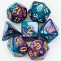Dés Duetto - D6 - Bleu / Pourpre - Doré - Udixi