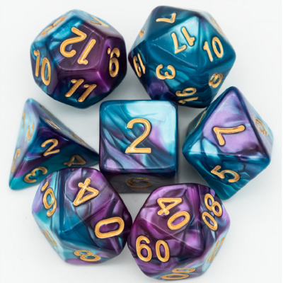 Dés Duetto - D10 unité - Bleu / Pourpre - Doré - Udixi