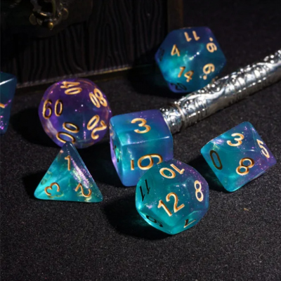 Dés Glitter - D8 - Bleu / Pourpre - Doré - Udixi