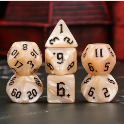 Pearl  - Set 7 dés - Beige - Noir - HD