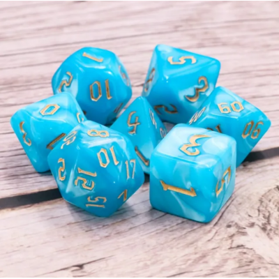 Pearl - Set 7 dés  - Bleu clair  - Jaune - HD
