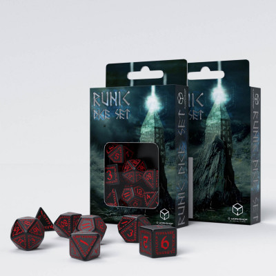 Runic - Set de dés - Noir - Rouge  - Qworkshop