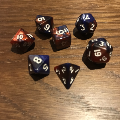 Mini Dice - Set 7 dés -  Cuivre - Bleu - Blanc - MG Dice