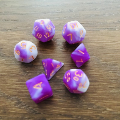 Mini Dice - Set 7 dés -  Blanc - Pourpre - Doré - MG Dice