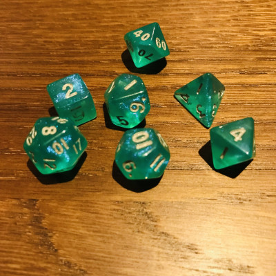 Mini Dice - Set 7 dés -  Sarcelle - Argenté - MG
