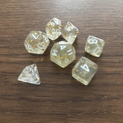Mini Dice - Set 7 dés - Translucide - Doré - Blanc - MG Dice