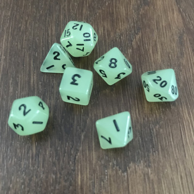 Mini Dice - Set 7 dés - Fluo - Vert - Noir - MG Dice