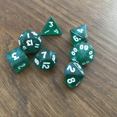 Mini Dice - Set 7 dés - Pearl - Vert - Blanc - MG Dice