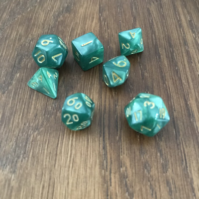 Mini Dice - Set 7 dés - Pearl - Vert - Doré - MG Dice