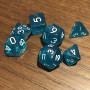 Mini Dice - Set 7 dés -  Translucide -  Sarcelle - Paillettes - Blanc - MG